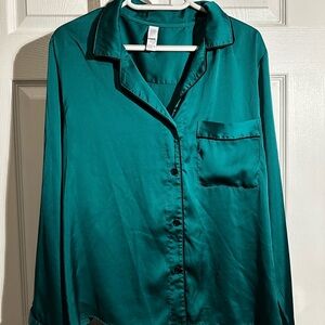 Silk Teal Button-Up Blouse